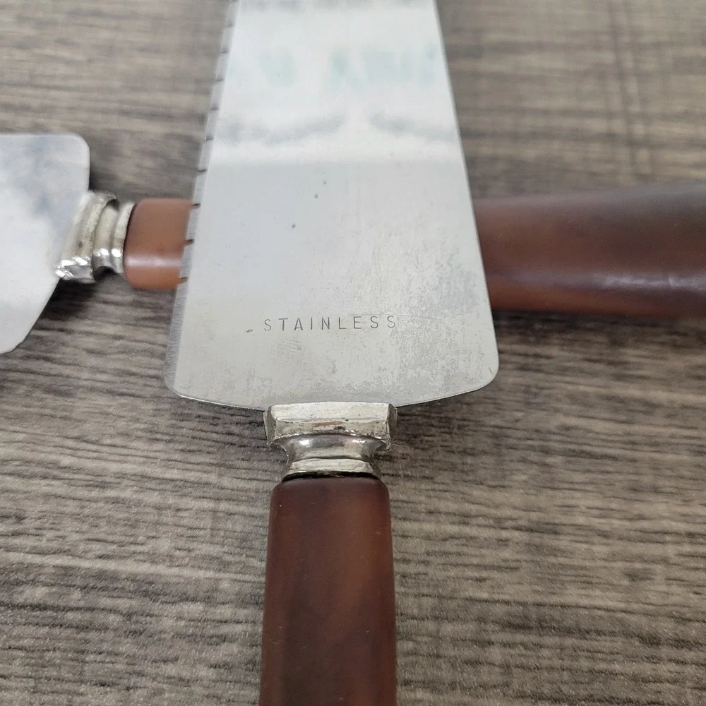 Vintage Cake Pie Server Set, Stainless Steel Blade, Wood Handle,‎ Serrated Edge